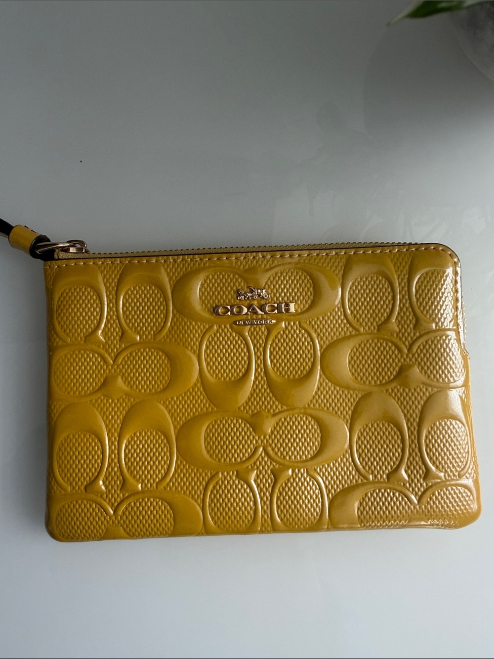 Coach Yellow Patent Signature Wristlet Pouch